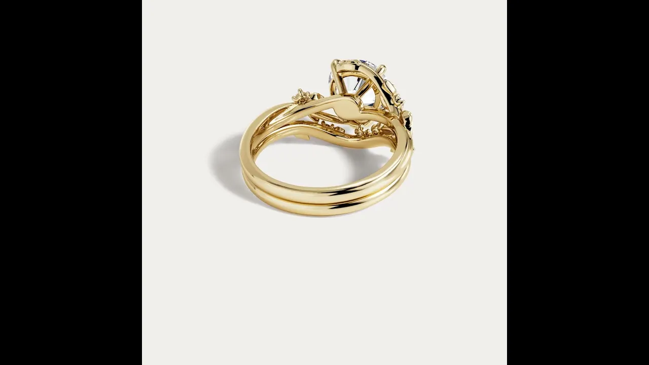 Octavia丨Round Cut Lab-Grown Diamond Leaf-Wrapped Bridal Ring Set
