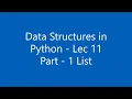 Hindi Data Structure in Python LIST Data Structure Part - 1 Lec