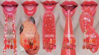 ASMR RED EMOJI FOOD chocolate kohakuto roasted marshmallow sprinkle honey jelly mukbang eating sound