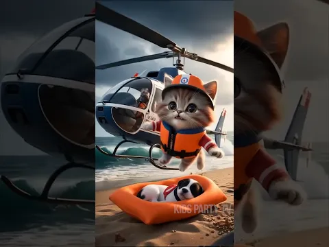 Puppy fell into the sea, he is in danger! Kitten will save him. Puppy rescue #kitten #puppy @rescue