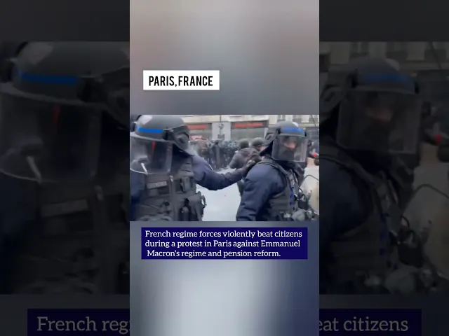 ⁣#French regime forces violently beat protestors marching for pension reform in #Paris #france