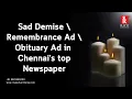 Obituary ads Death Announcement Sad Demise Advertise in Chennai Newspaper www obituryads com