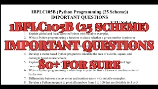 Python Programming Important questions 1BPLC105B 25 scheme 1st sem