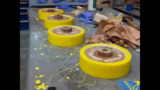 Gluing the tire to the rim.