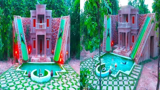 [Full Video]Build Modern Twin Water Slide Park To Swimming Pool With Villa Design In Forest