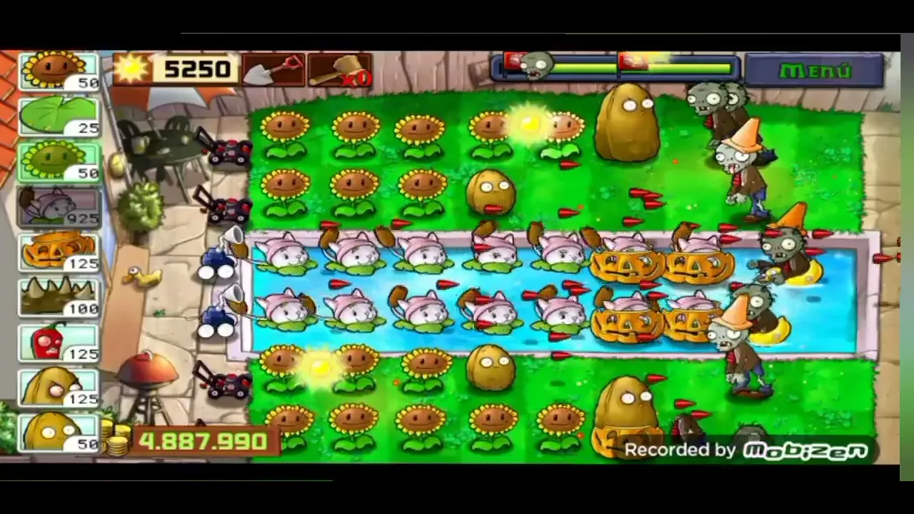 Plantas vs zombis - Complete un nivel solo utilizando rabos de gato