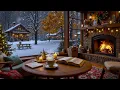 Lagu Soft Winter Jazz Music ❄️ Snowy Coffee Shop \u0026 Warm Fireplace for Focus and Study