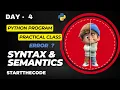 Syntax and Semantics ERROR PYTHON Diifference Defination Programming Code