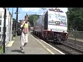 Two trains at the Walnut Street train station in Montclair NJ