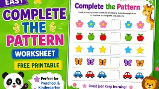 Complete the Pattern Worksheet in Canva Free Printable Preschool Kindergarten Worksheet Tutorial