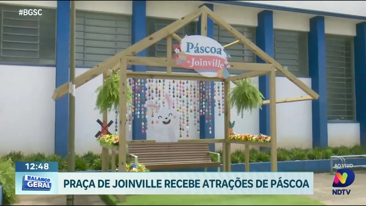 'Praça da Biblioteca' de Joinville se transforma em espaço temático de Páscoa