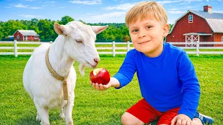 Adam & Oliver Visit a Farm! Feeding Animals, Riding a Tractor & More