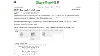 Java Practice It 3 4 printSquare method basics parameters nested for loops for loops