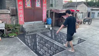 在家门口画个坑，女友看到都吓坏了#3d