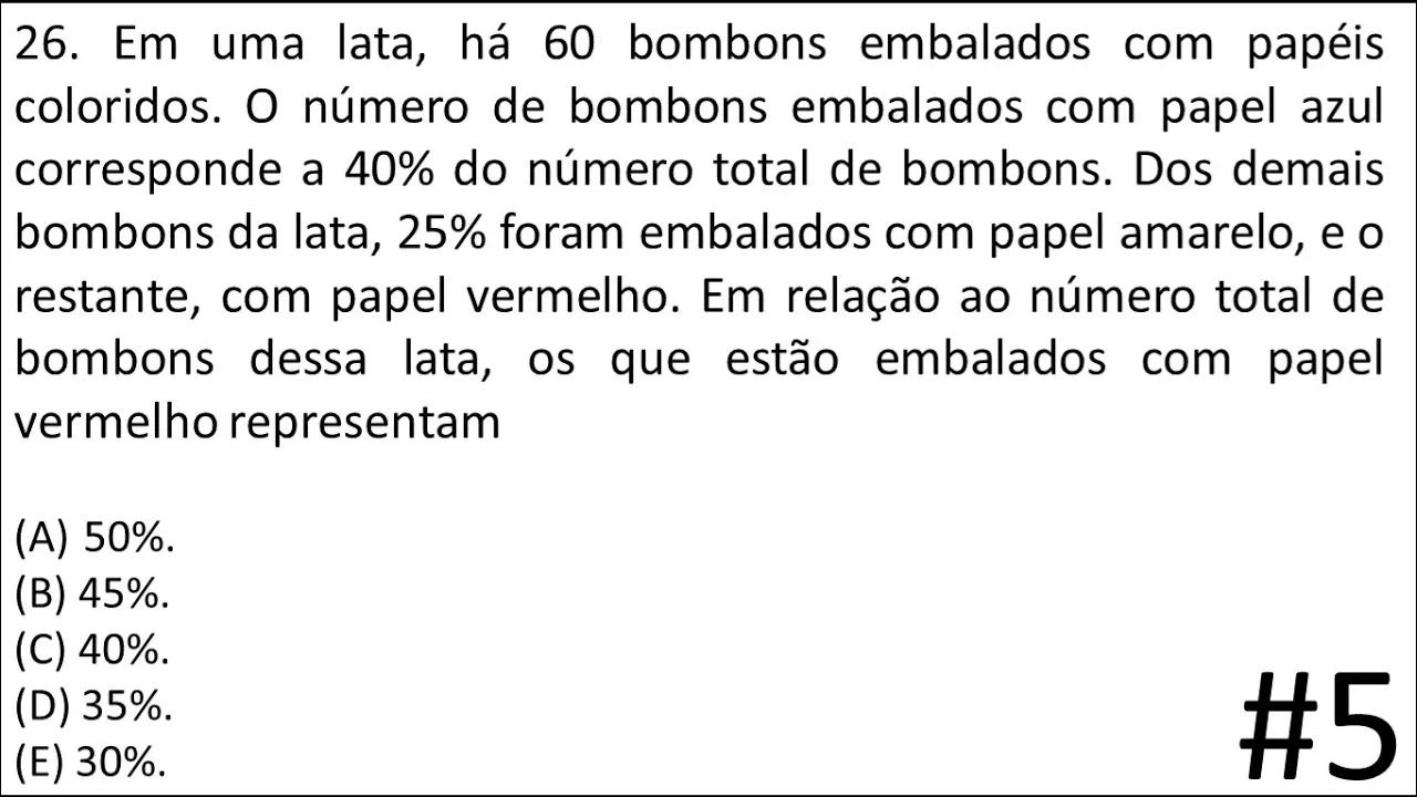 Questão de porcentagem que fala a porcentagem dos demais itens é quantos ?