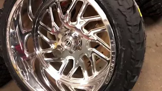 TIS Forged 24x14 wheels wrapped in 35 Amp tires diesel truck stance wheels tires offset custom Che