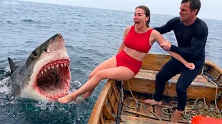 Shark Attack on Fishing Boat | fun made great white shark fish attack video 5