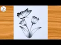 How to draw a Butterfly on Flower Easy Simple Pencil Sketch Easy Drawing ideas for Beginners