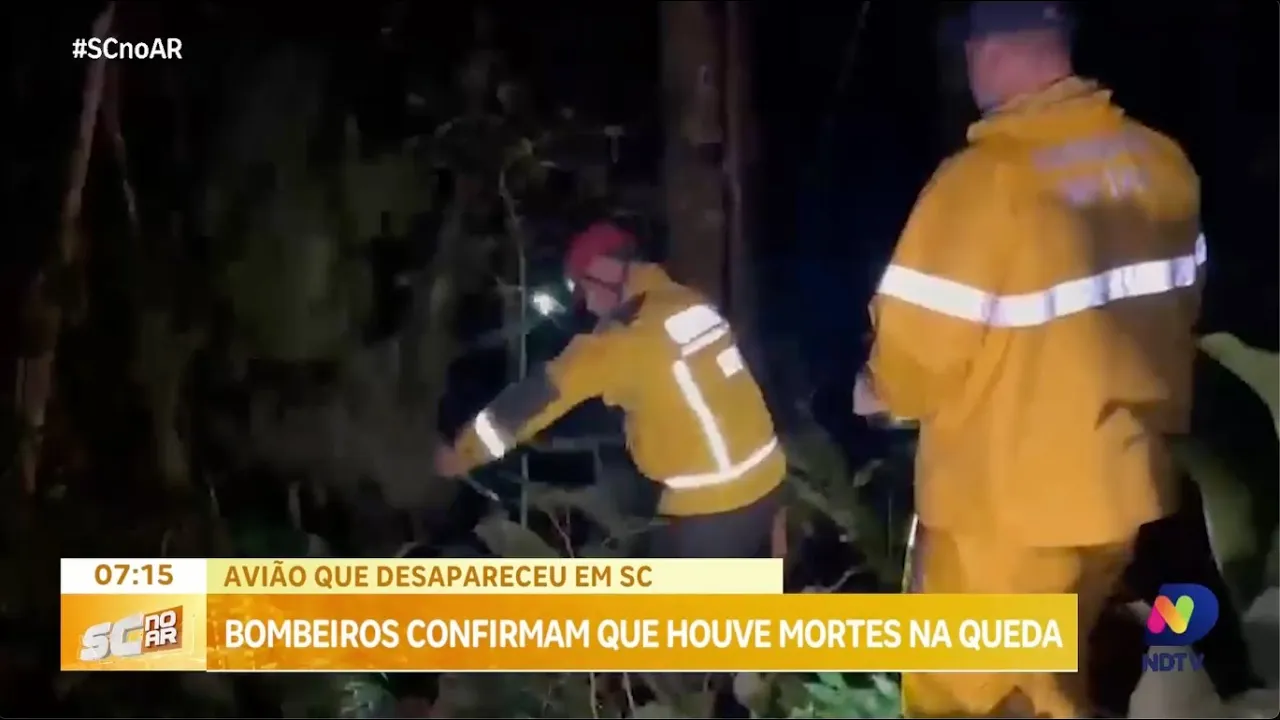 Bombeiros confirmam que houve mortes na queda do avião que estava desaparecido em SC