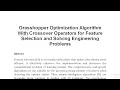 Grasshopper Optimization Algorithm With Crossover Operators for Feature Selection and Solving Engine