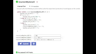 Java codeStepByStep recursionMystery10 recursion