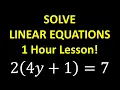 Learn to SOLVE Linear Equations 1 Hour Algebra Lesson and Practice
