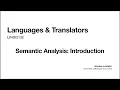 16 Semantic Analysis Introduction