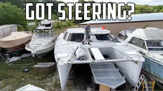 ⛵️ Hurricane-damaged catamaran – will the old steering work? Ep.624