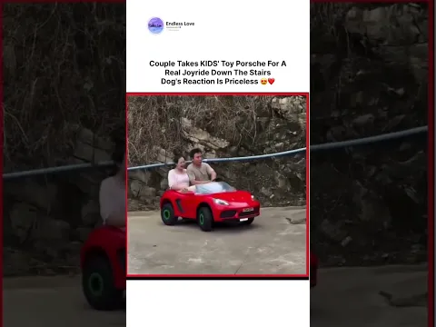 Couple Takes KIDS' Toy Porsche For A Real Joyride Down The Stairs Dog's Reaction Is Priceless 🥹❤️