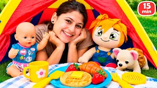 Ayşe ve Gül çocuklar ile bahçedeki çadırda harika bir kahvaltı yapıyor | Oyuncak bebekler ile oyun