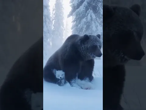 The fiercest predator gave it the gentlest hug. Shocking! #animals #wildlife #arcticfox #bear
