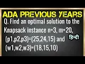 Find optimal solution Knapsack instance n 3 m 20 p1 p2 p3 25 24 15 and w1 w2 w3 18 15 10