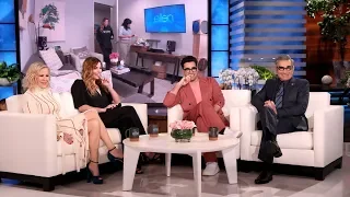 schitt s creek star annie murphy gets pranked by co stars dan u0026 eugene levy