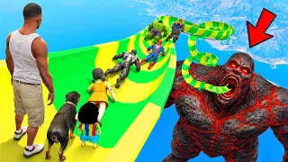 GTA 5 | SHINCHAN, FRANKLIN, THANOS HULK SPIDERMAN & SUPERHEROS TRIED LAVA GOD WATER SLIDE
