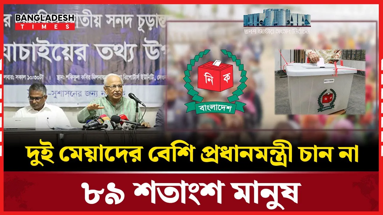 দুই মেয়াদের বেশি প্রধানমন্ত্রী চান না ৮৯ শতাংশ মানুষ