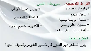 تحضير نص الفنون الجميلة للسنة الاولى اعدادي 