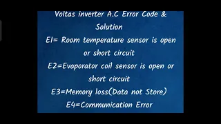Voltas Tata Inverter Split AC Error Codes E1 E2 E3 E4 E5