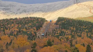 Watching Cog Trains Fall Foliage, Snow-capped Mountains