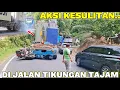 Download Lagu Aksi Kesulitan Di Tikungan Tajam, Truk Trailer Volvo Menarik Multi Axle Muatan Berat