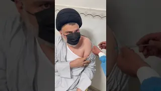 الان اخر ضهور السيد القائد مقتدى الصدر هو يائخذ جرعة اللقاح   ٢٠٢١ دندنها