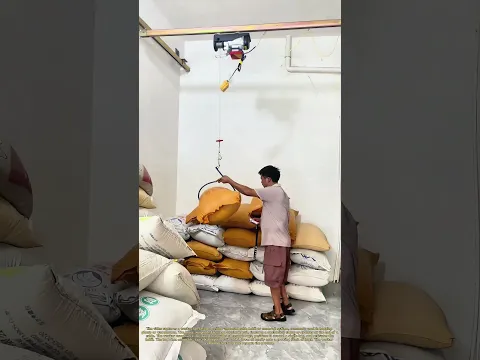 Skyhook Lift: A Ceiling-Mounted Cable Clamps a Cement Bag and Raises It to the Pile
