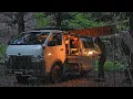 Download Lagu [Rain Car Camping] Camping alone in minimum camping car in the mountains. DIY Hiace camper.
