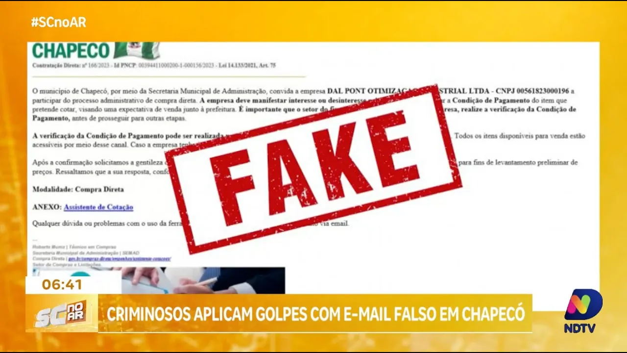 Alerta: criminosos utilizam e-mail falso para aplicar golpes em moradores de Chapecó