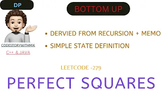Perfect Squares Bottom UP Made Easy Google Leetcode 279
