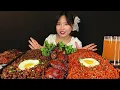 DEADLY SPICY 2X BULDAK NOODLES😱🔥WITH SPICY BBQ CHICKEN🍗+ BLACK BEAN NOODLES & GREEN ONION KIMCHI🌶️