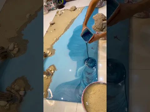 عملت اكبر لوحه بحر بالريزين وطلعت جامده بجد 😱✅ #ريزين #فن #shorts