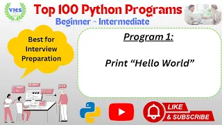 Python Program 001 Hello World in Python First Program for Beginners VMSCLASS