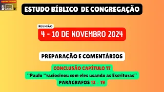Estudo Bíblico de Congregação Reunião de meio semana 4-10 de novembro 2024. JW Brasil