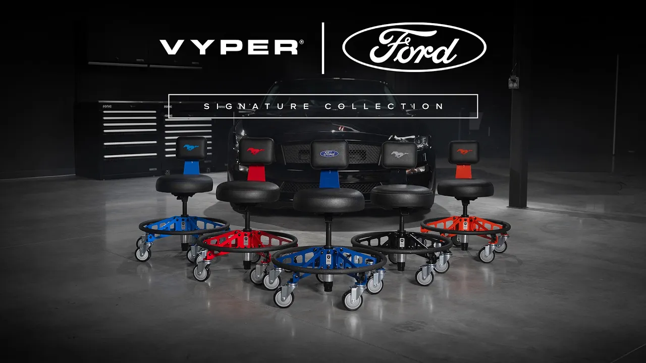 Vyper — Viper Industrial Ford Mustang Signature Collection Mechanic Stools (YouTube video ad)
