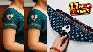 latest blouse sleeve design 2026 heart cut style easy stitching tutorial 1 1m views design